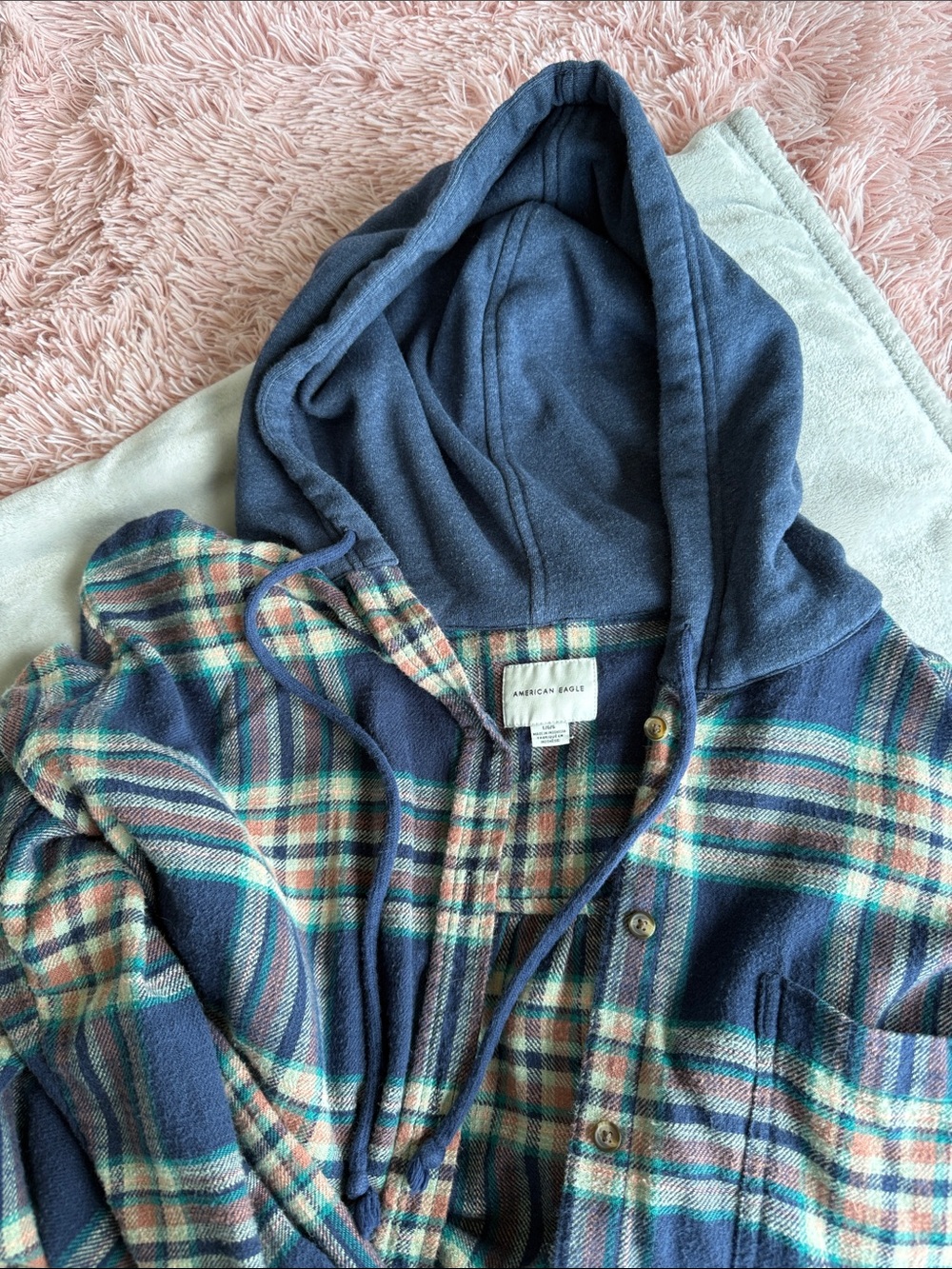 American Eagle Outfitters Navy Plaid Zip-Up Hoodie